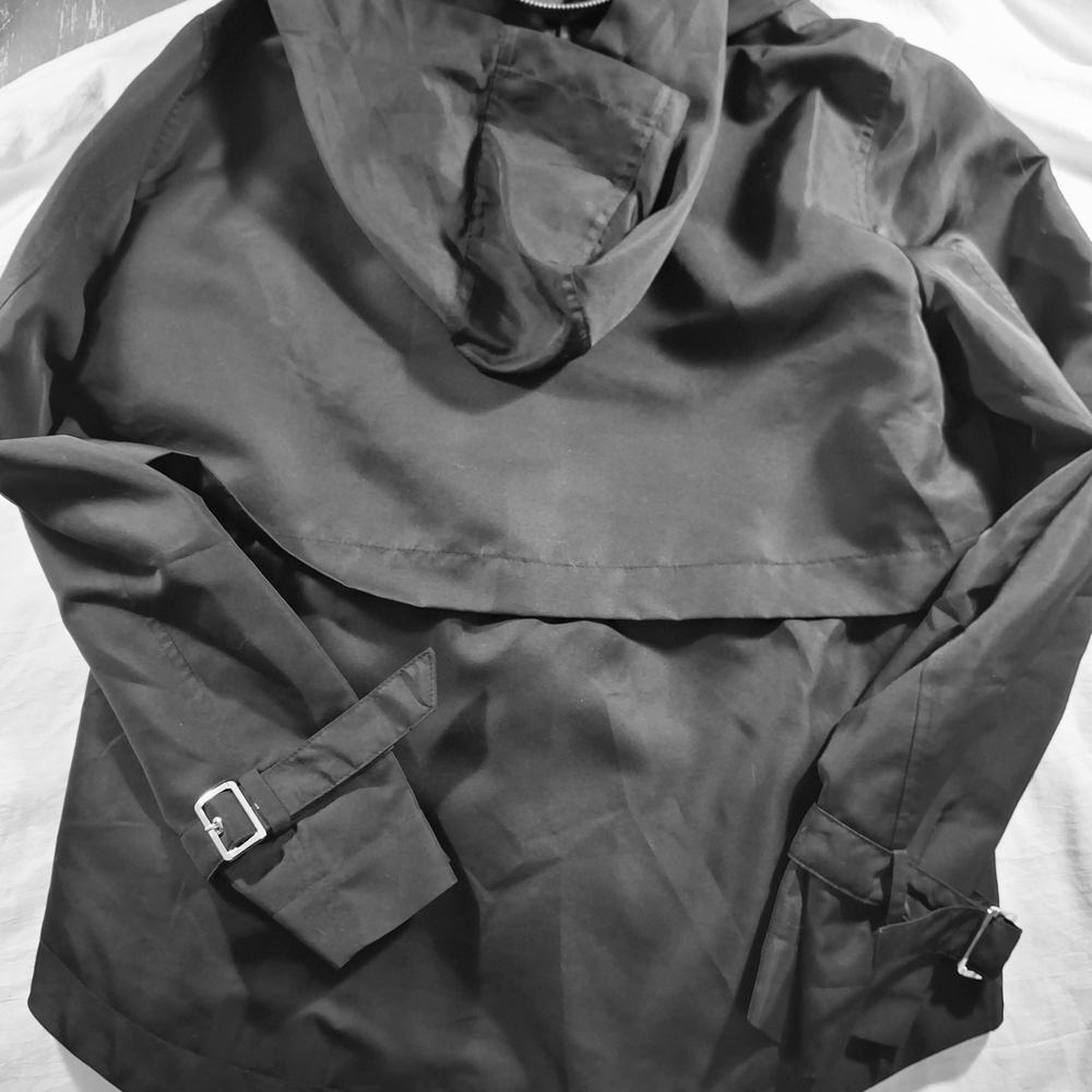 Sale🎯 Zara. NWOT. Black Trench Coat Zippered Hood And Adjustable Sleeves Size S - Picture 9 of 15